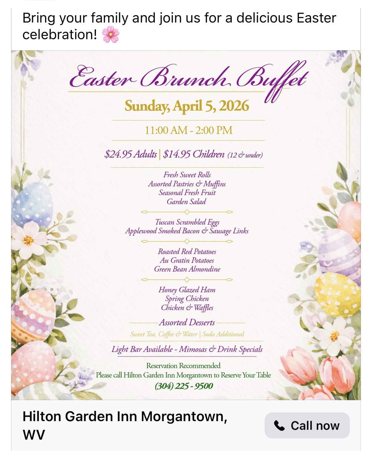 Screenshot Easter Brunch with Easter Bunny at Hilton Garden Inn Morgantown
